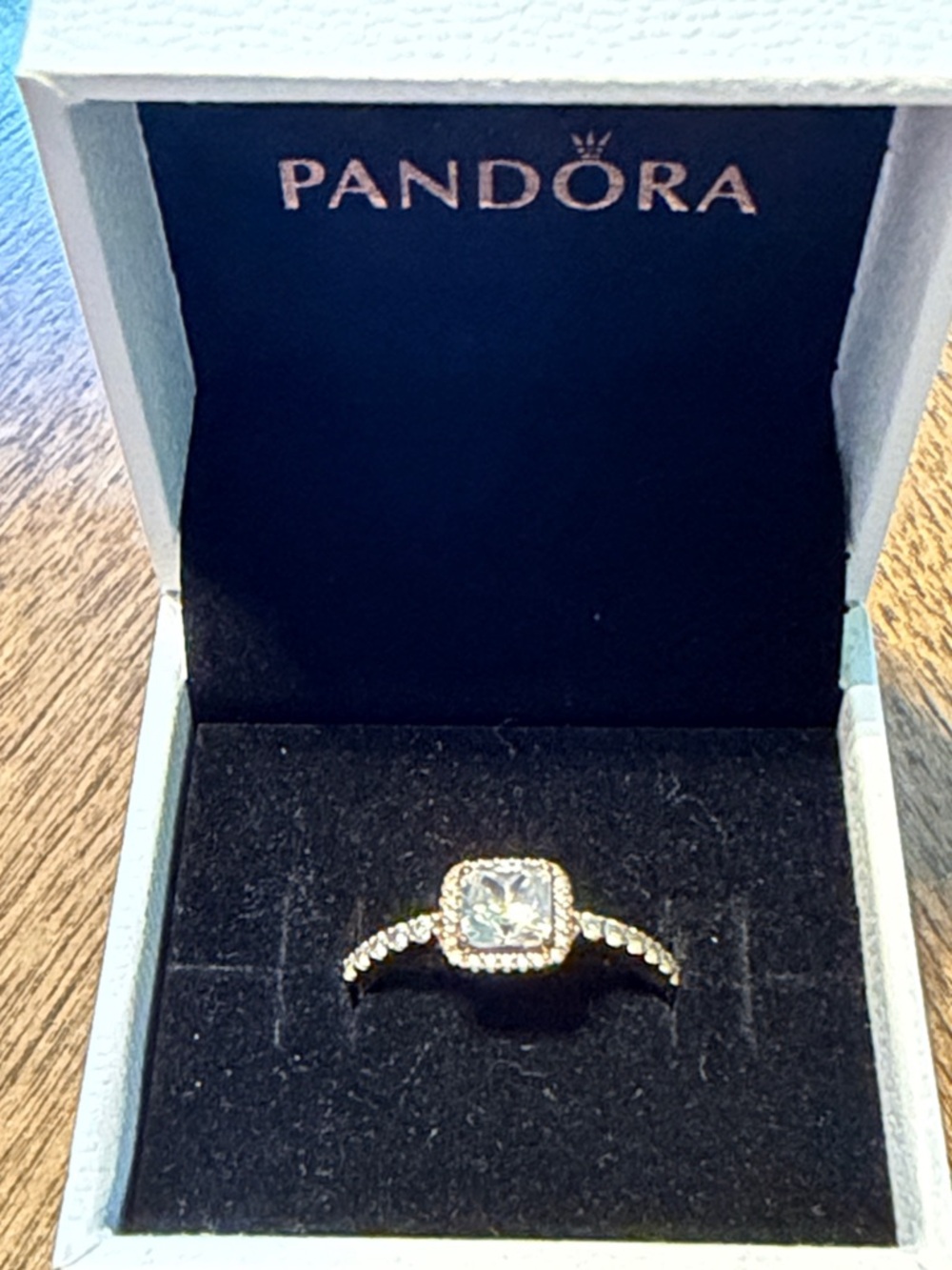 Pandora Rose Gold Cushion-Cut Halo Ring with Clear Stone